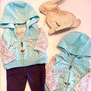 Twin girls Carters fleece zip-up floral shirt jean